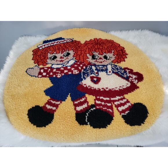 LARGE VINTAGE RAGGEDY ANN & ANDY 46" bedroom decor nursery retro latch hook rug